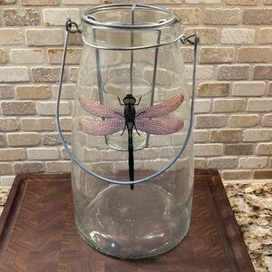 Glass Lantern with Dragonfly Design